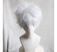 LINLINCD Cosplay Wig New Gintama Gintoki Sakata Cosplay Wigs 35 cm Short White Men Synthetic Hair Perucas Cosplay Wig Silver