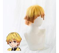 LINLINCD Cosplay Wig Nezuko Tanjirou Kamado Wigs Demon Slayer Kimetsu No Yaiba Wig Zenitsu Agatsuma Golden Hair Heat Resistant Cosplay Wigs + Wiig Cap Agatsuma Zenitsu