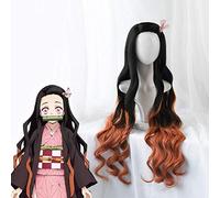 LINLINCD Cosplay Wig Nezuko Tanjirou Kamado Wigs Demon Slayer Kimetsu No Yaiba Wig Zenitsu Agatsuma Golden Hair Heat Resistant Cosplay Wigs + Wiig Cap Kamado Nezuko