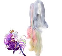 LINLINCD Cosplay Wig No Game No Life Shiro Cosplay Wig 120 cm Mix Long Curly Synthetic Hair with Chip Ponytail Anime Cosplay Costume Wigs