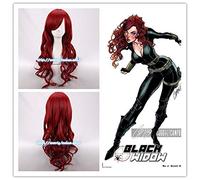 LINLINCD Cosplay Wig Original Cartoon Type The Advengers Black Widow Cosplay Hair Wig 65 cm Natasha Romanoff Cosplay Dark Red Wavy Hair Wig Halloween