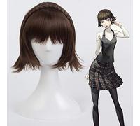 LINLINCD Cosplay Wig Persona 5 Makoto Niijima Wigs Mixed Hair Cosplay Wig with Braid + Wig Cap