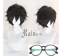 LINLINCD Cosplay Wig Persona 5 P5 Hero Kurusu Akira Short Black Heat Resistant Hair Cosplay Costume Wigs + Free Wig Cap Wig and Glasses