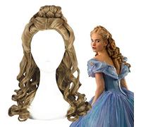 LINLINCD Cosplay Wig Princess Halloween Women Cinderella Cosplay Wig Lily James Gold Wavy Hair Role Play Girls Stage Performance Cinderella Gold Hair One Size Gold
