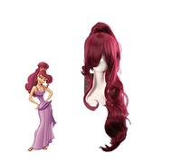 LINLINCD Cosplay Wig Princess Megara Wig Cosplay Costume Hercules Meg Long Red Wine Synthetic Hair Wigs for Adults C312