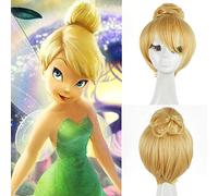 LINLINCD Cosplay Wig Princess Tinker Bell Tinkerbell Short Blonde Hair with Bun Wig Heat Resistant Cosplay Costume Wigs + Free Wig Cap
