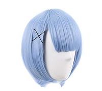 LINLINCD Cosplay Wig Pure Colour REM Cosplay Wig or RAM Cosplay Wigs Re: Zero Start Life in Another World Game Costume Halloween Costumes Only Blue Wig