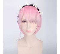 LINLINCD Cosplay Wig Re: Life in a Different World than Zero Graduated Ram Rem Cosplay Wig for Women Short Straight Pink Blue Anime Wig Ram Wig and Headpiece
