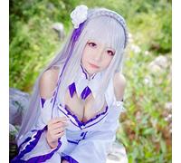 LINLINCD Cosplay Wig Re: Life in a World Other than Zero Emilia Cosplay Wig 100 cm Long Straight Silver Grey Anime Wig with Ear Listening Ware Wig and Accessories