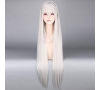 LINLINCD Cosplay Wig Re: Life in a World Other than Zero Emilia Cosplay Wig 100 cm Long Straight Silver Grey Anime Wig with Ear Listen to Goods Wig