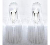 LINLINCD Cosplay Wig Re: Zero Emilia Satella Cosplay Wigs Life in a World Other Than Zero 100 cm Grey Long Hair with Braid + Wig Cap as Photo
