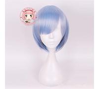 LINLINCD Cosplay Wig Re: Zero Start Life in Another World Rem Old Short Straight Blue Synthetic Cosplay Wig for Halloween Costume Party Mz-090