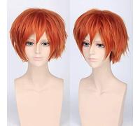 LINLINCD Cosplay Wig Short Wavy Red Silver Grey Light Gold Yellow Green Pink Purple Orange White Synthetic Hair Pony Universal Cosplay Wig + Wig Cap 24