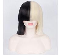 LINLINCD Cosplay Wig Sia Alive This is a Short, Straight Cosplay Wig for Women, Female Anime Party, Half Black and Half Blonde, Only Synthetic Hair Wig