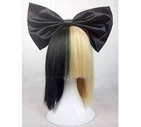 LINLINCD Cosplay Wig Sia Alive This looks half black and half light blonde. Covers her eyes and nose. Heat Resistant Hair Cosplay Costume Wig Wig and Bow Hairpin
