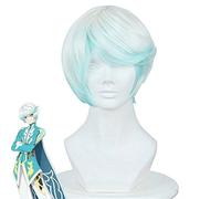 LINLINCD Cosplay Wig Tales of Zestiria the X Mikleo Cosplay Wig Short White and Blue Ombre Synthetic Hair Wig for Halloween Party Carnival