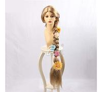 LINLINCD Cosplay Wig Tangled Cosplay Wig Princess Rapunzel Long Braids Hair with Flowers Headpiece Women Blonde Synthetic Hair Halloween Wig with Flowers