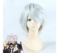 LINLINCD Cosplay Wig Touken Ranbu Online Nakigitsune Wig Cosplay Costume Silver Grey Short High Temperature Fibre Hair Wig for Halloween Party Touken Ranbu Online