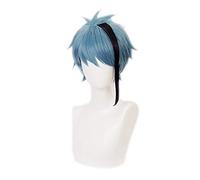 LINLINCD Cosplay Wig Twisted Wonderland Floyd Jade Black Blue Mixed Short Heat Resistant Synthetic Hair Carnival Halloween Cosplay Wig + Wig Cap Jade