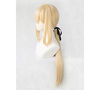 LINLINCD Cosplay Wig Violet Evergarden Ponytail Braid Buns Blonde Hair Heat Resistant Cosplay Costume Wig + Wig Cap + Band Long Straight