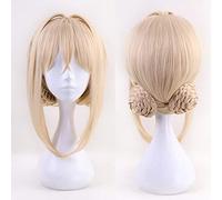 LINLINCD Cosplay Wig Violette Evergarden Cosplay Wig Heat Resistant Synthetic Light Blonde Hair Cosplay Wigs for Women Anime Violet Evergarden + Wig Cap