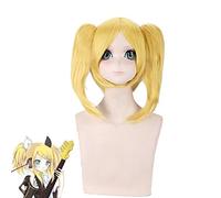 LINLINCD Cosplay Wig Vocaloid Kagamine Rin Project Diva and Two Ponytails Wig Cosplay Costume Short Synthetic Hair Anime Wigs for Women + Wig Hat
