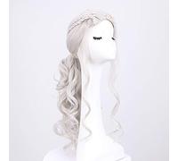 LINLINCD Daenerys Targaryen Cosplay Wig Dragon Mother Grey Long Wave Blonde Hair Wigs Game of Throne Cos Halloween Party Wig Prop