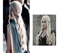 LINLINCD Daenerys Targaryen Cosplay Wig Grey Long Wavy Blonde Hair Wigs Game of Thrones Dragon Mother Cos Halloween Party Costume Wig