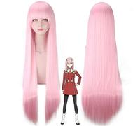 LINLINCD Darling in the Franxx 02 Zero Two Anime Cosplay Wig with Fringe 100 cm Long Pink Straight Synthetic Hair Women Wigs