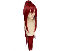 LINLINCD Fairy Tail Erza Scarlet Cosplay Wig 100 cm Long Deep Red Cosplay Wig with Ponytail + Wig Cap Red