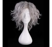 LINLINCD FATE/Grand Order Avenger Monte Cristo Silver Grey Short Curly Cosplay Wig Synthetic Hair Halloween Costume Party Wigs + Wig Cap