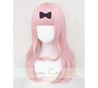 LINLINCD Fujiwara Chika Cosplay Wig 55 cm Pink Long Curls Wig Anime Kaguya-sama: Love is War Heat Resistant Hair Cosplay Costume Wigs + Bow Hairpin Wig and Bow