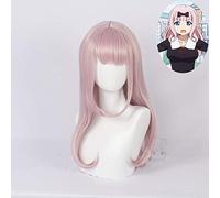 LINLINCD Fujiwara Chika Cosplay Wig 55 cm Pink Long Curly Wig Anime Kaguya-sama: Love is War Heat Resistant Hair Cosplay Costume Wigs + Wig Cap Pink