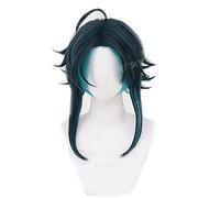 LINLINCD -Game Genshin Effect Xiao Cosplay Wig Mixes Dark Green Blue Short Heat Resistant Synthetic Hair Adult Halloween Role Play Wigs