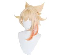 LINLINCD -Game Genshin Effect Yoimiya Cosplay Wig Blonde Orange Heat Resistant Synthetic Hair Clip Ponytail Wigs + Wig Cap