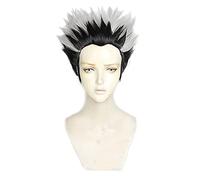 LINLINCD - Haikyuu! Kotaru Bokuto Koutarou Silver Mixed Black Short Fluffy Cosplay Wigs Heat Resistant Synthetic Hair Anime Wig + Wig Cap