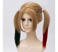 LINLINCD Harley Quinn Cosplay Wig Suicide Squad Cosplay Wig Halloween Cosplay Synthetic Wig for Women Two Ponytails Gold Hairpiece Costume Headpiece 2