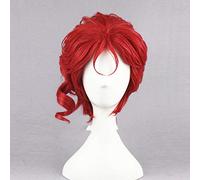 LINLINCD JOJO Kakyoin Noriaki Cosplay Wig 14 Inch Red Curly Short High Temperature Fibre Synthetic Hair Cosplay Wig + Wig Cap Red