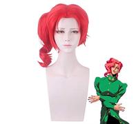LINLINCD JOJOs Bizarre Adventure Kakyoin Noriaki Men's Red Ponytail Wig Cosplay Costume Heat Resistant Synthetic Hair Party Role Play Wigs