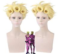LINLINCD JoJos Cosplay Wig Bizarre Adventure Giorno Giovanna Golden Cosplay Wig Synthetic Styled Hair Halloween Role Play GIOGIO + Wig Cap PL-295