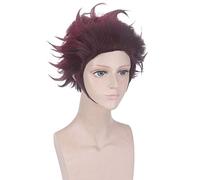 LINLINCD Kamado Tanjirou Cosplay Wig Demon Slayer Kimetsu no Yaiba Dark Red Heat Resistant Synthetic Hair Wigs + Wig Cap 30 cm Orange