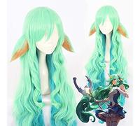 LINLINCD KDA K/DA Soraka Cosplay Wig 110 cm with Ears KDA Heat Resistant Synthetic Hair Perucas Cosplay Star Guardian Soraka Green Wig