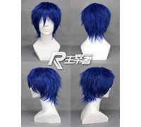LINLINCD Mizushima Iku Cosplay Wig 12 Inch Blue Mix Short Fluffy Layered Heat Resistance Fibre Cosplay Full Wigs Ichinose Tokiya
