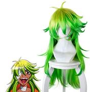 LINLINCD Nanbaka Niko Cosplay Wig No. 25 Green Yellow Ombre Cosplay Wig 80 cm Long Curly Heat Resistant Fibre Synthetic Hair Wig