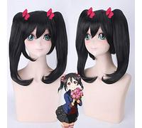 LINLINCD Nico Yazawa Cosplay Wigs for Women, Universal Anime Cartoon Wigs, Black with Two Long Straight Ponytail Ponytail