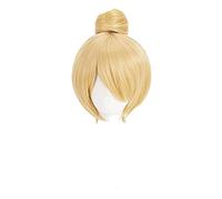 LINLINCD - Princess Tinker Bell Tinkerbell Cosplay Wigs Short Blonde Hair with Bun Heat Resistant Synthetic Hair Wig + Wig Cap
