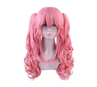LINLINCD Tamamo no Mae Cosplay Wig Fate Large Order Pink Wavy Curly Ponytails Wig Cosplay Costume Fate Extra Heat Resistant Hair Women Cosplay Wigs