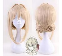 LINLINCD Violet Evergarden Long Ponytail Braid Bun Bangs Blonde Cosplay Full Wig Free Bow Style 1