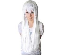 LINLINCD -Wig Anime Cosplay 80 cm Lnuyasha Kurama HakuToshi Moka akashiya Long Straight Vocaloid White Synthetic Cosplay Wig with Fringe + Wig Cap