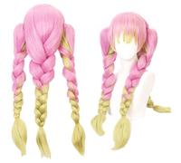 LINLINCD -Wig Anime Cosplay Anime Cosplay Wig Demon Slayer Wig Pink Fade Green 3 Braided Wig for Kanroji Mitsuri Role Play Wigs with Wig Cap for Party Daily Halloween